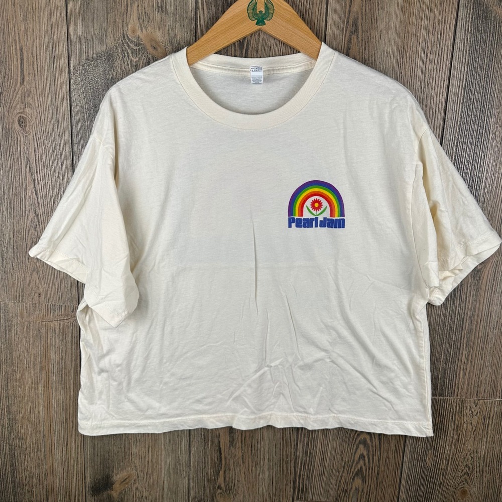 Pearl Jam Tour 2025 Rainbow Daisy Crop T-Shirt American Apparel XL Women White